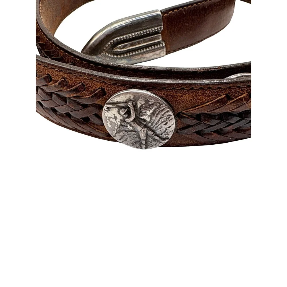 Vintage Onyx by Brighton Leather Belt Mens 42 Brown Golf Concho Braided‎ Western